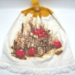 Vintage 80s Cannon Hanging Kitchen Towel Crocheted Top Apple Harvest Cottage